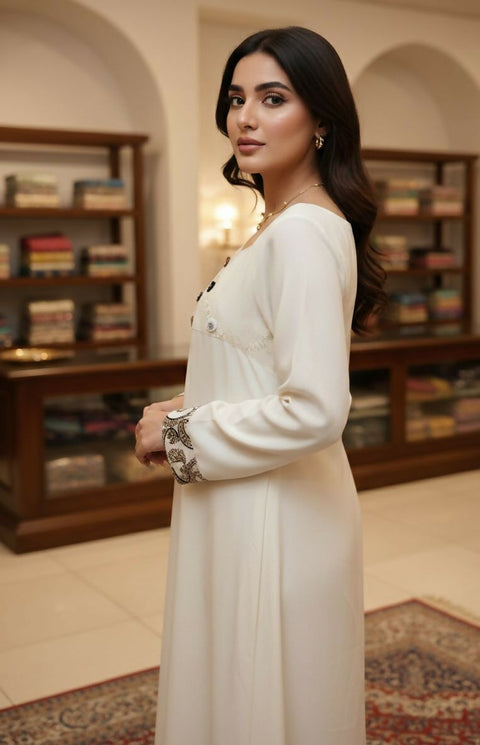 Embellished Kaftan in Sand Beige