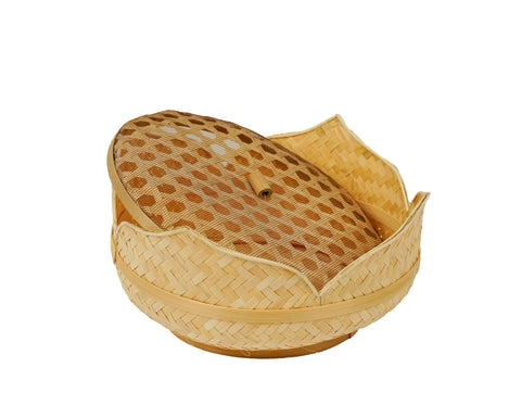 Multipurpose Cane Flower Basket with Net Lid