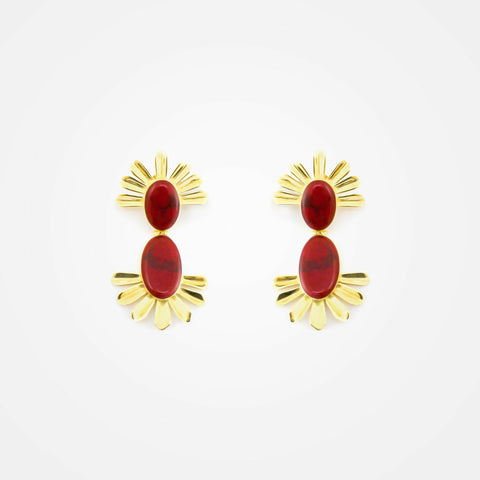 Solar Gold Drop Earrings (Maroon)
