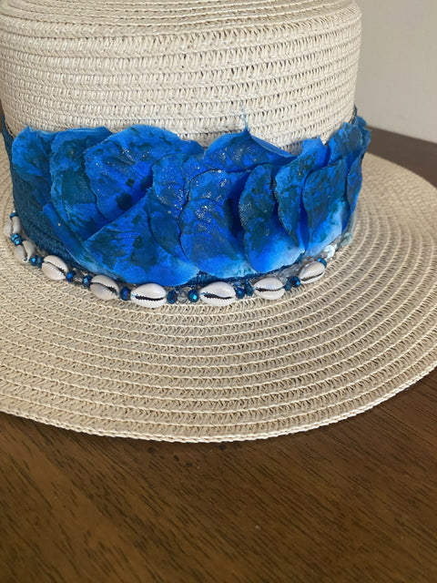 C SHELZ BLUE FLOWER HAT