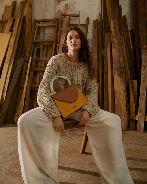 Corn Yellow Leather Handbag URSA