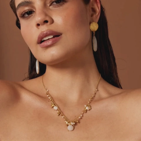 Shell Earrings with Statement Chalcedony Stone Drop