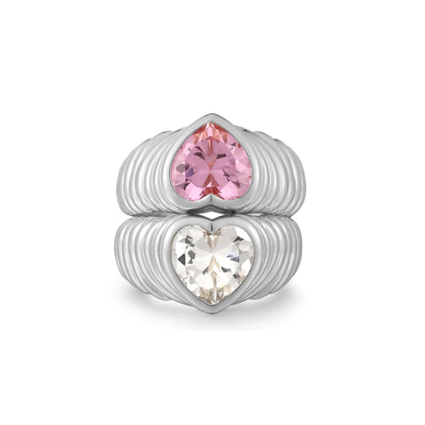 BFF Ring Set- Silver/Clear and Pink- Size 6