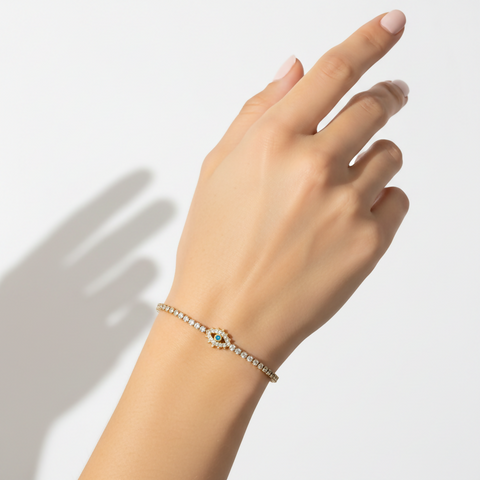Zircon Charm Bracelet - Evil Eye
