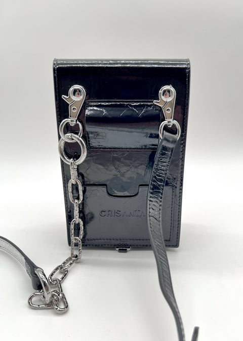 Black & Orange Crossbody Bag CRISANTA Two-Tone Crossbody Mini Bag in Black & Orange with Silver Details