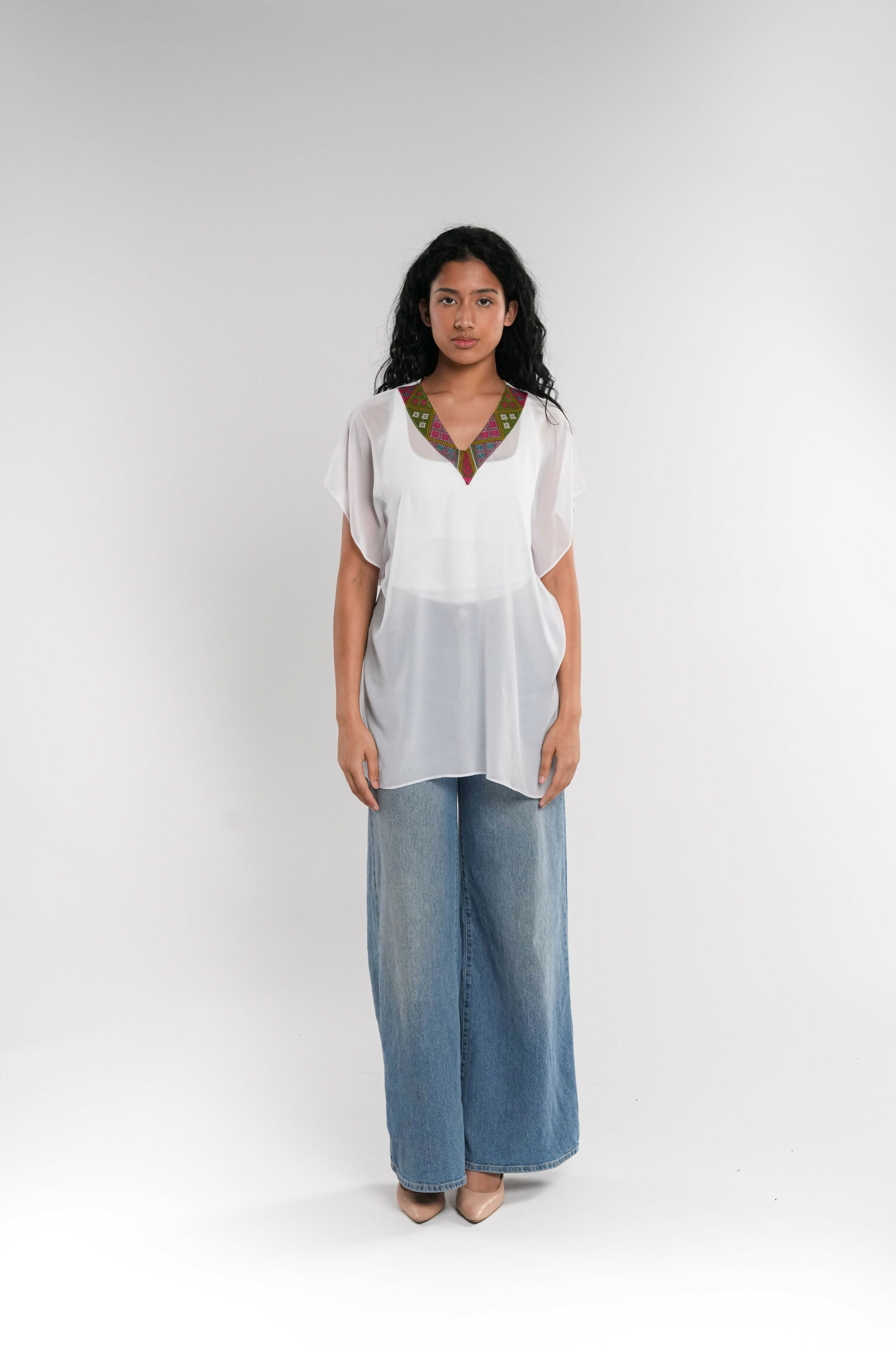 White Short Tunic Embroidered