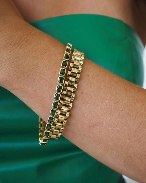 Bezel Emerald Ballier Bracelet- Emerald Green- Gold