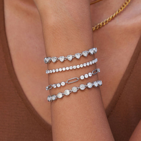 Cyrella – White Round CZ Tennis Chain Bracelet, 18K Gold Finish