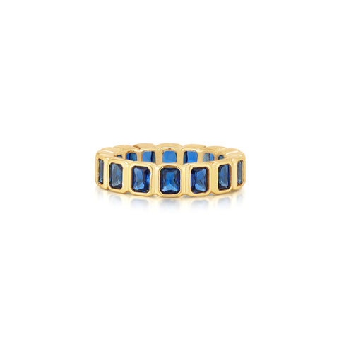 Bezel Emerald Ballier Ring- Blue Sapphire- Gold- Size 6