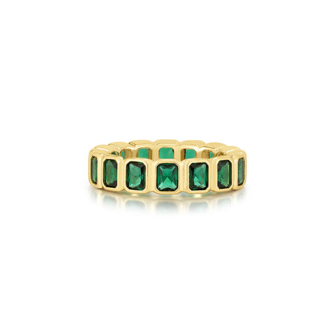 Bezel Emerald Ballier Ring- Emerald Green- Gold- Size 6