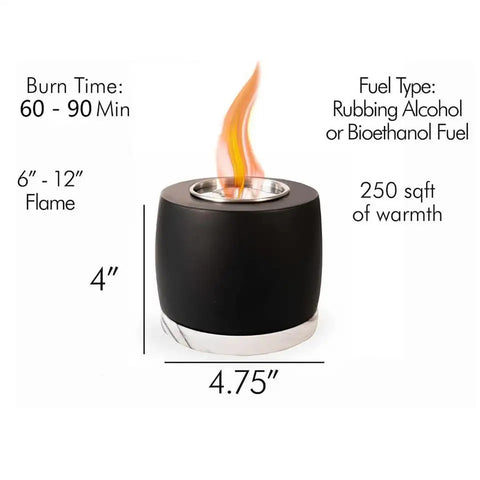 Indoor Outdoor Black Table Top Fire Pit, Portable, Stainless Steel Firebox, Smoke-less, Safe Burning