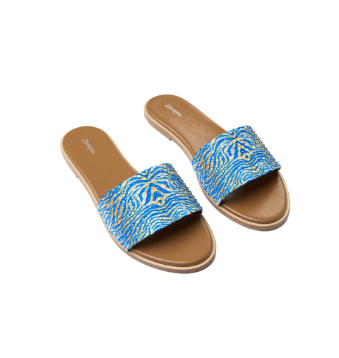 Zharova Blue Zebra Flat Sandal