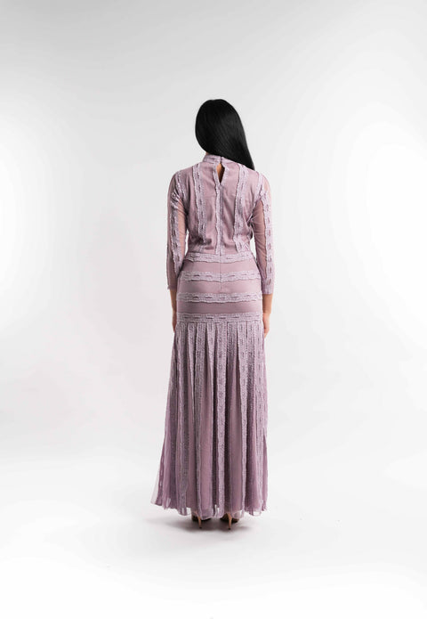 Corded Lace Midi Dress in Violet