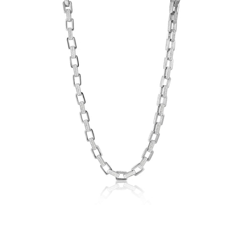 Boxy Pave Chain Necklace- Silver