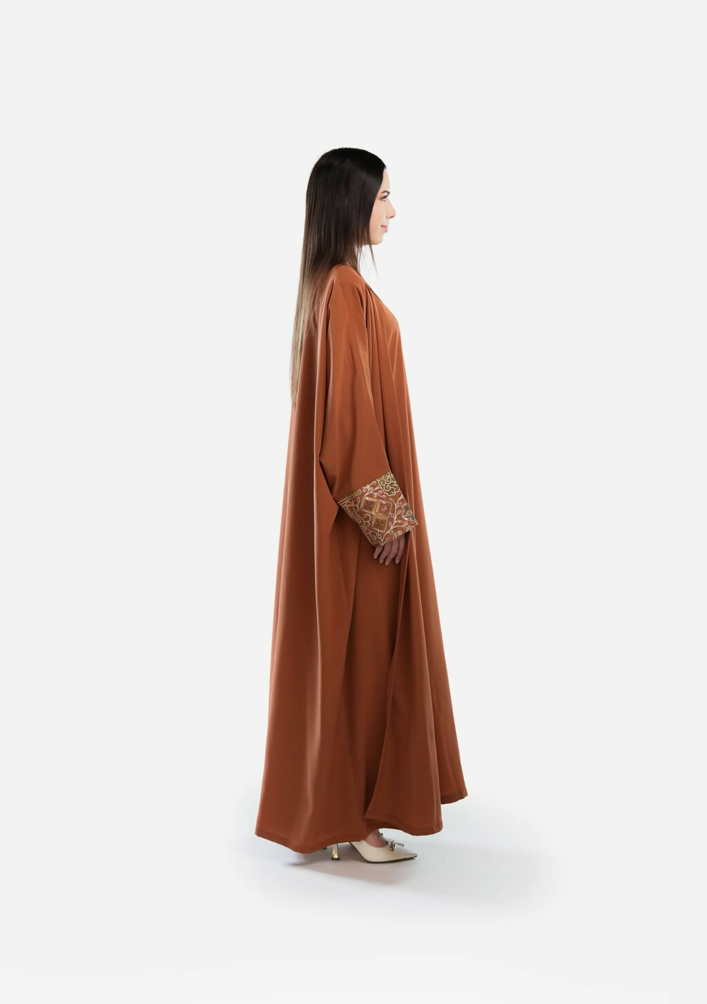 Abaya Brown Embroidery Sleeves