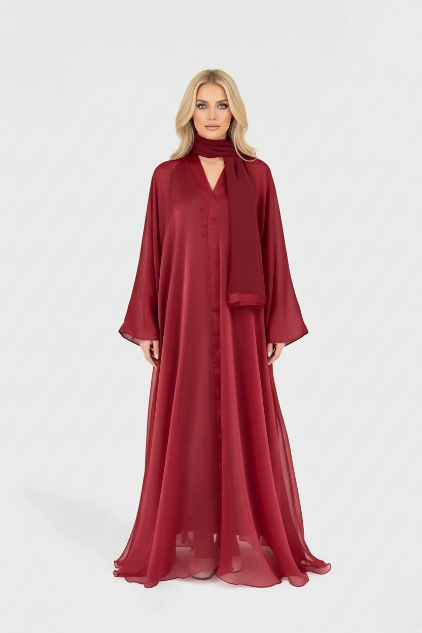 Arenya Crimson Aerobin Abaya with Matching Scarf