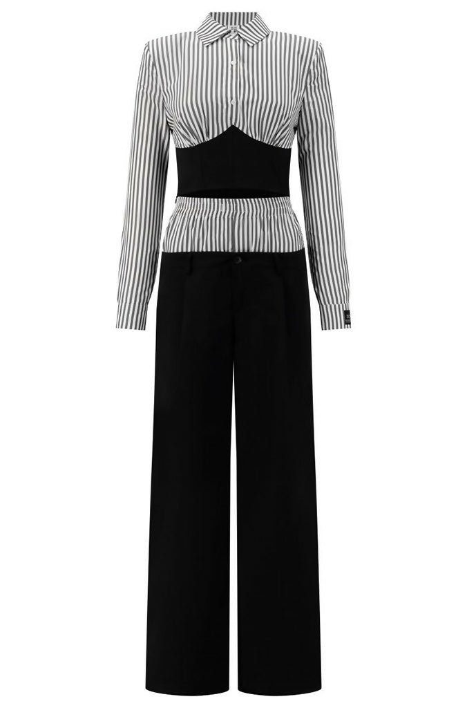BUSTIER SHIRT WITH DOUBLE WAISTED PANT SET