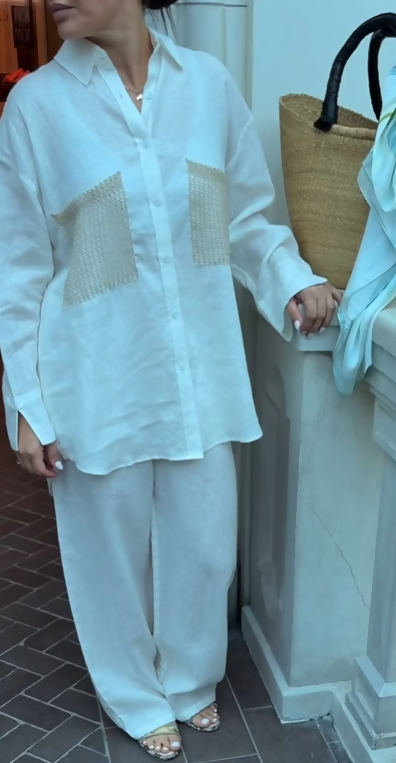 CECILEHOB Linen Set Crochet Pocket White