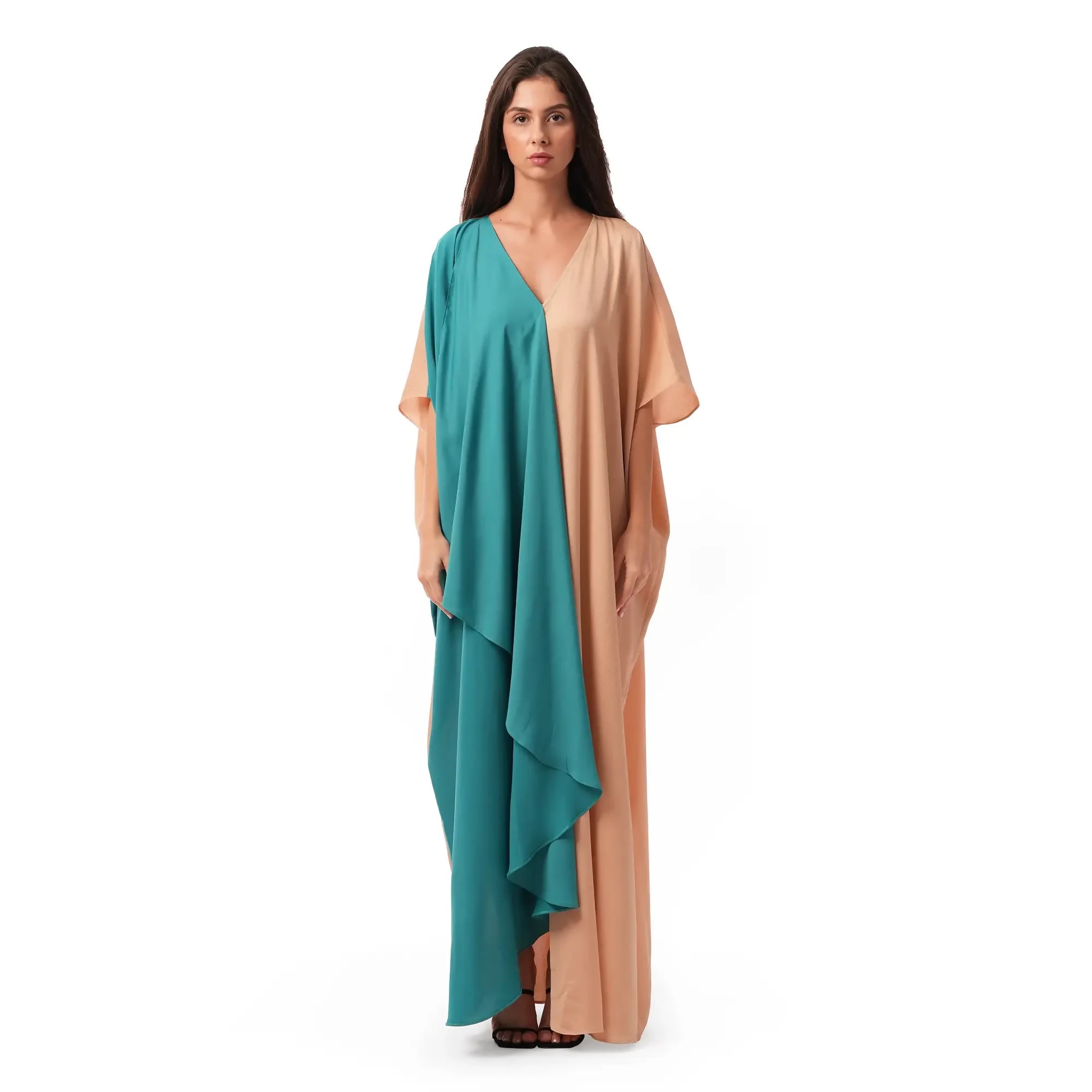 Two tone kaftan in tiffany / beige