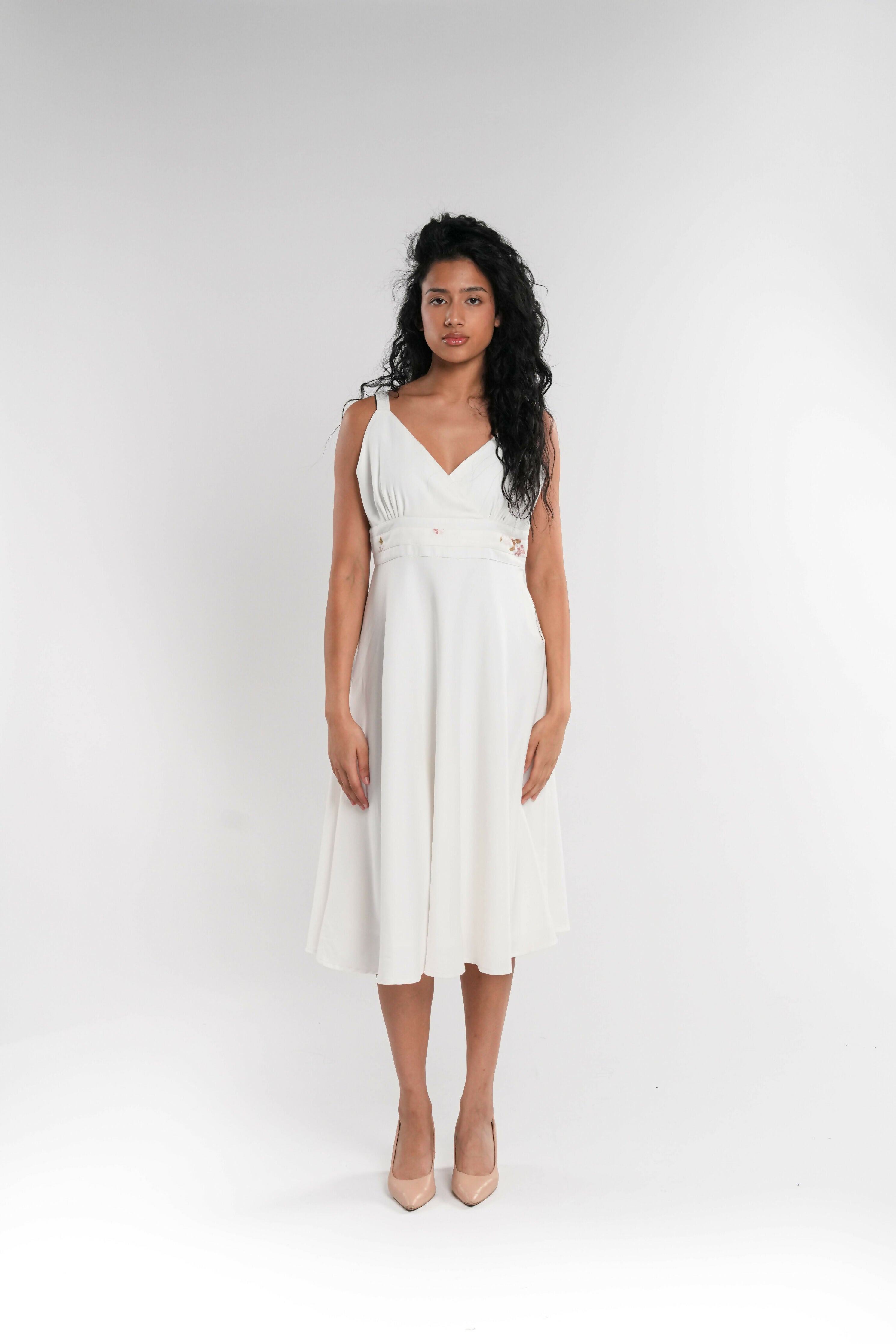 Lined Crème Midi Dress