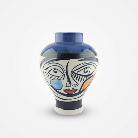 Blue Gaze – Sculptural Ceramic Face Vase