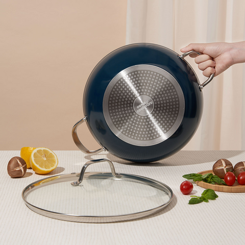 28cm Wok with Glass Lid - Navy