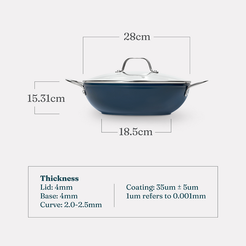 28cm Wok with Glass Lid - Navy