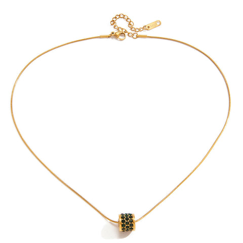 Crest – One-Bead Heart CZ Charm Necklace, 18K Gold Finish