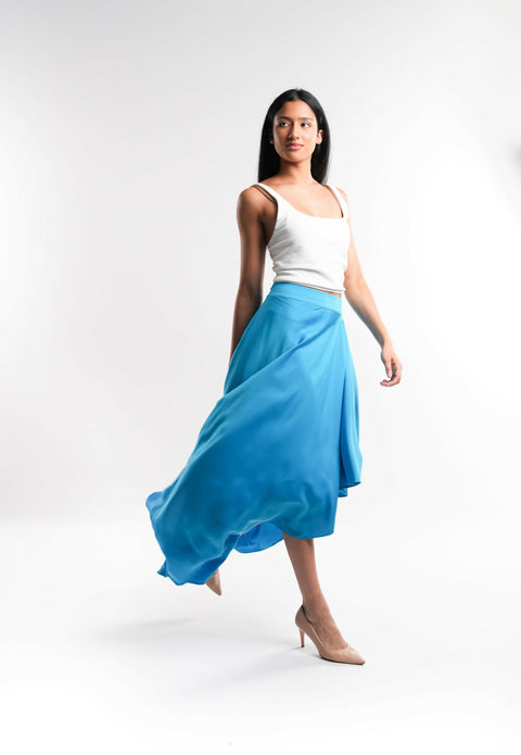 Blue Asymmetric Crepe Skirt