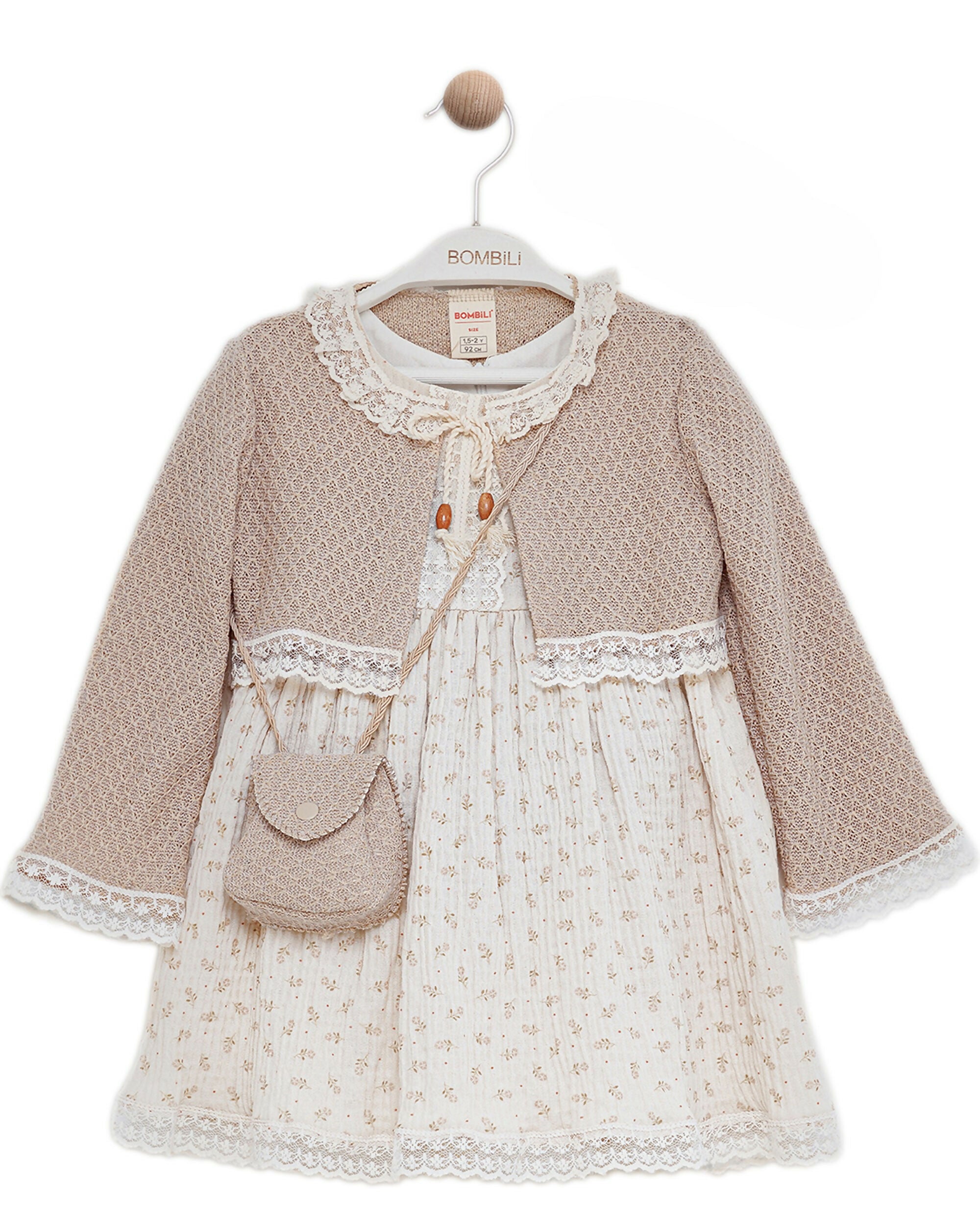 BOMBILI Girls 3-piece set (drees,jacket,bag) - Beige