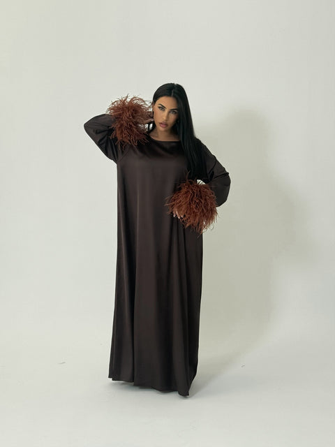 AMK COUTURE Abaya Feather Espresso