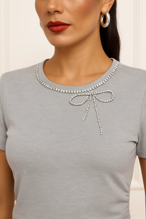 Lucie Crystal Lace Tee Grey