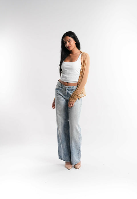 Beaded Silk Top in Antique Gold