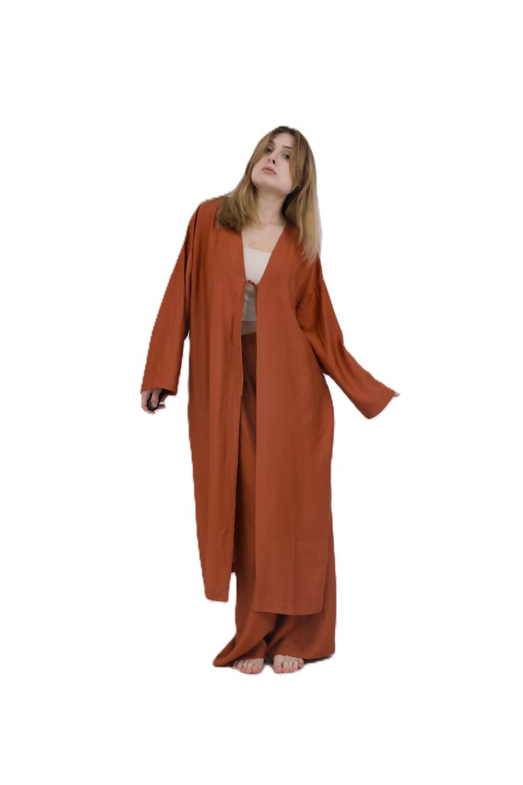 Viscose Suit With Trousers And Cape Terracotta