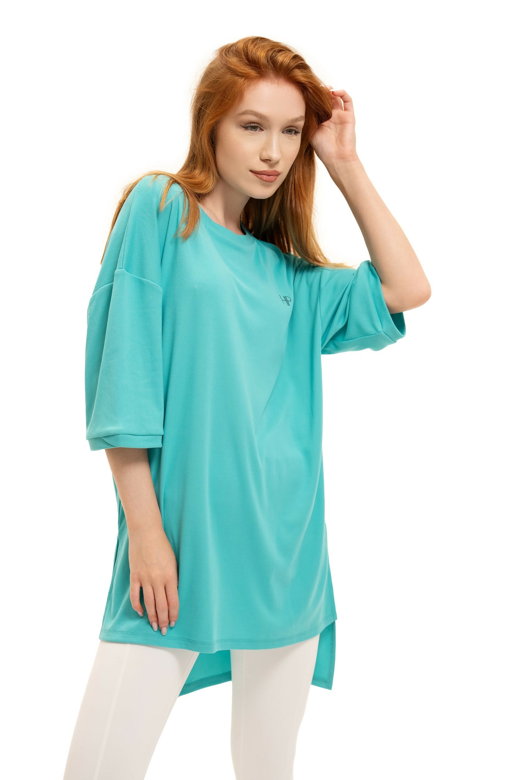 Mid-Sleeves Oversized t-shirt - Amel in Turquoise