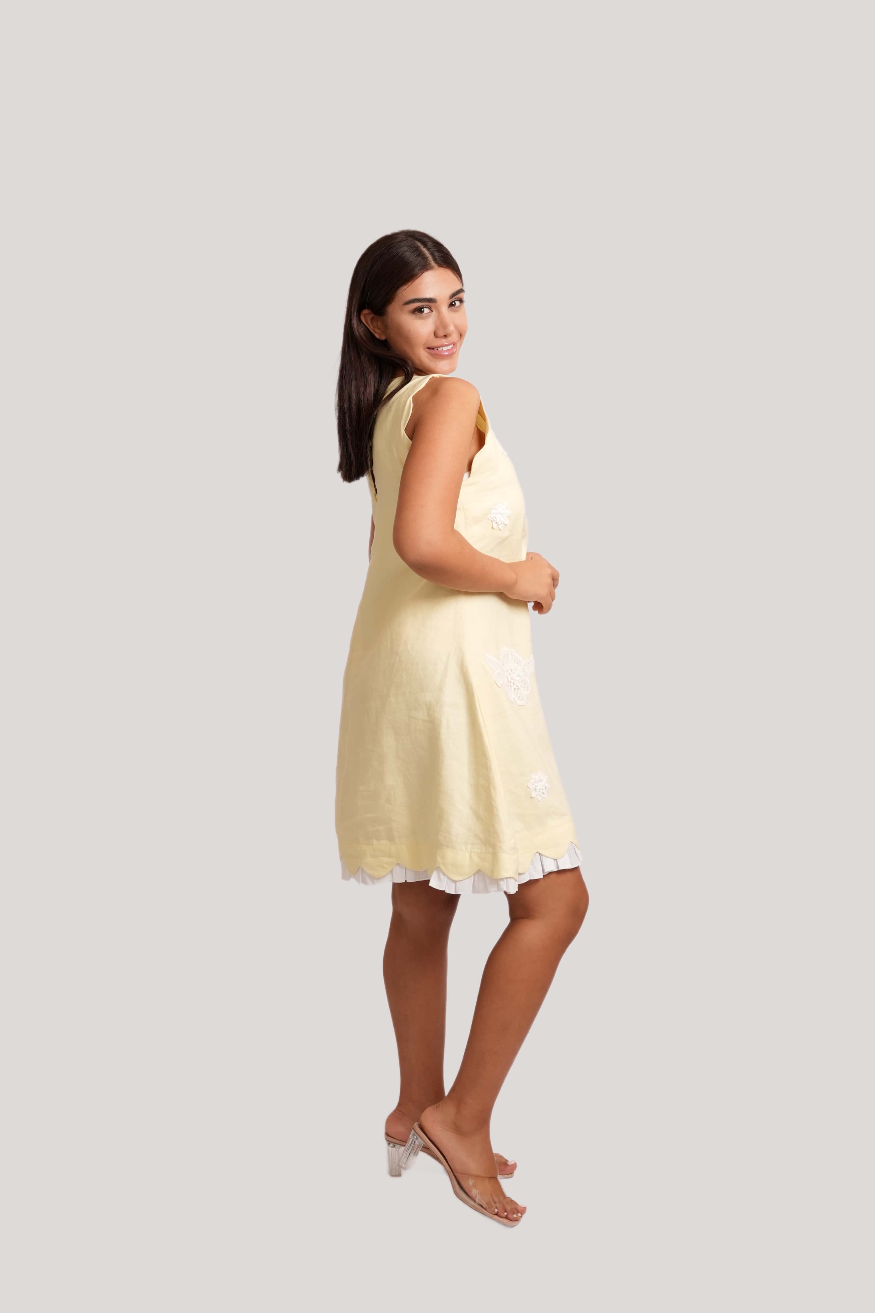 petal-yellow-linen-short-dress
