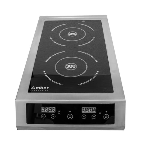 Commercial Double Hob Countertop Induction Cooker, High Power Stainless Steel Electric Cooktop, 3500W