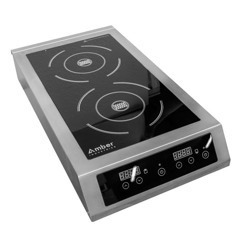 Commercial Double Hob Countertop Induction Cooker, High Power Stainless Steel Electric Cooktop, 3500W