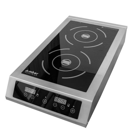 Commercial Double Hob Countertop Induction Cooker, High Power Stainless Steel Electric Cooktop, 3500W