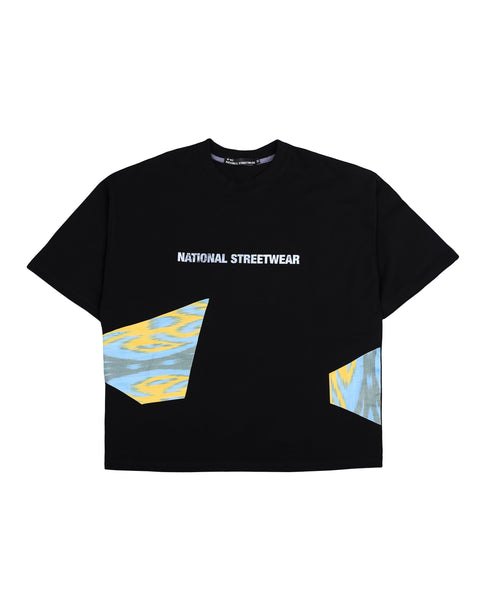 Oversized Black T-Shirt with Yellow-Blue Adras