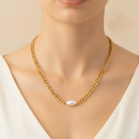 Natural Pearl Chain Collar Necklace