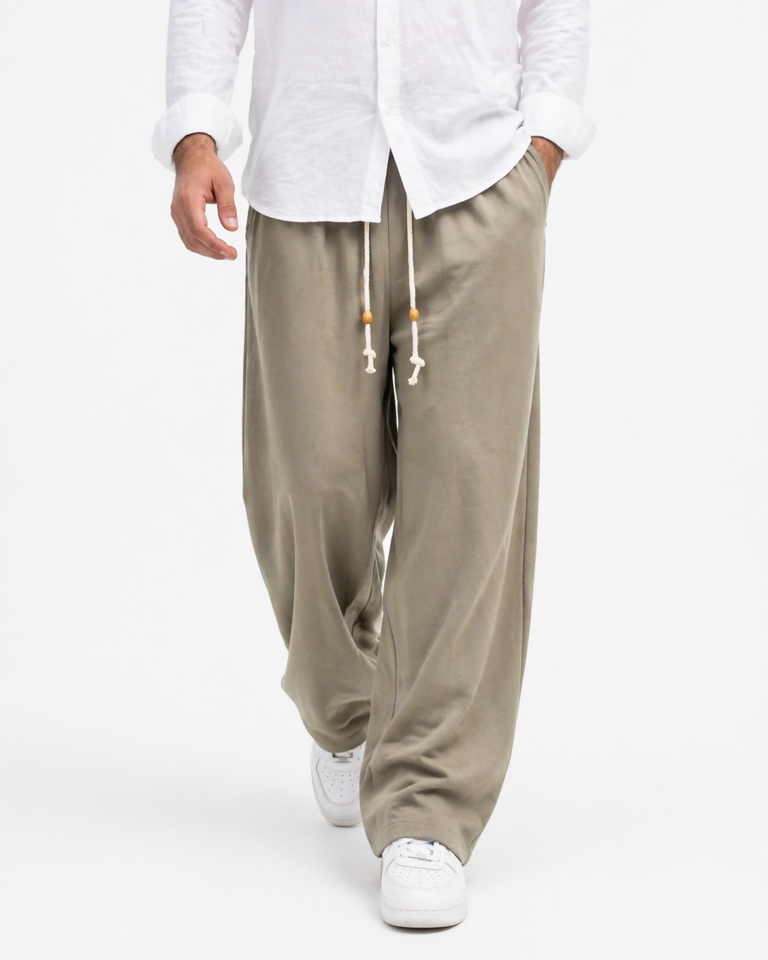 Viscose Linen Baggy Pants - Khaki