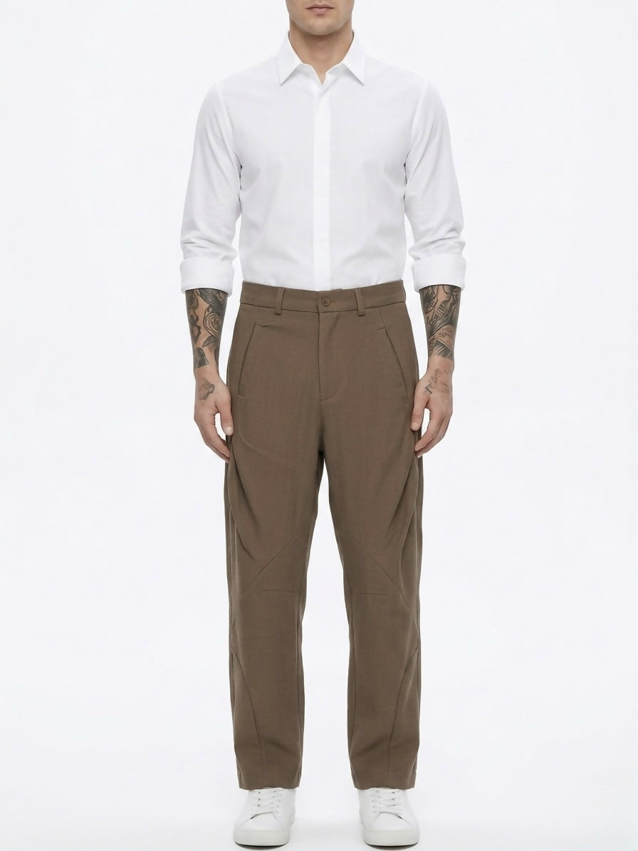 Baggy Pants with Back Pocket - Brown