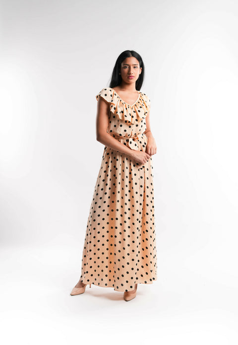 Yellow Polka Dot Crepe Dress