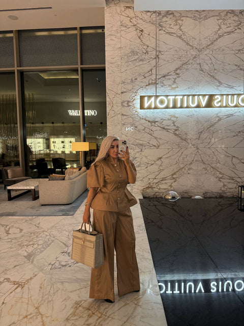 Exclusive Beige Two-Piece Set in Stretch Memory Taffeta