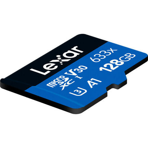 LEXAR عالي الأداء 128 جيجابايت 633X MICROSDXC UHS-I مع محول SD، سرعة تصل إلى 100 ميجابايت/ثانية، قراءة 45 ميجابايت/ثانية، كتابة C10 A1 V30 U3 