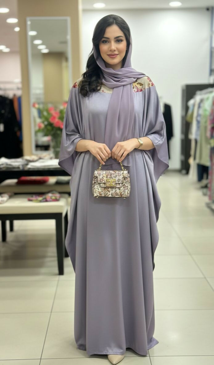Hand-Embellished Satin Kaftan in Amethyst