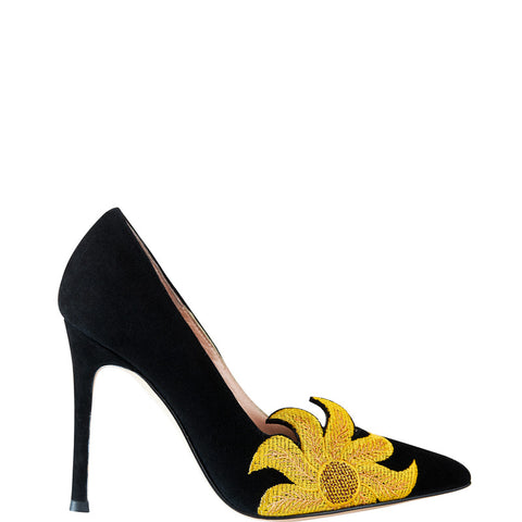 Sunflower in black suede high heels