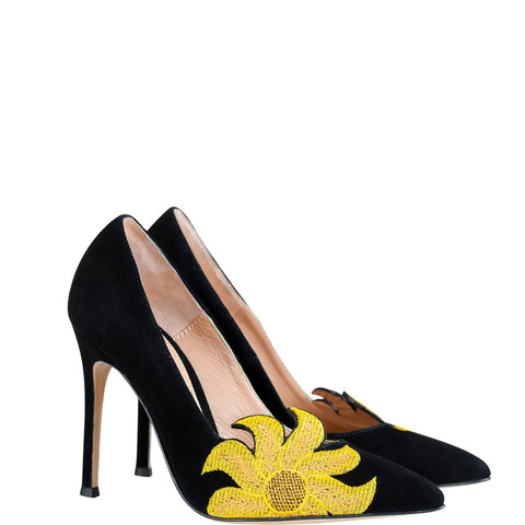 Sunflower in black suede high heels