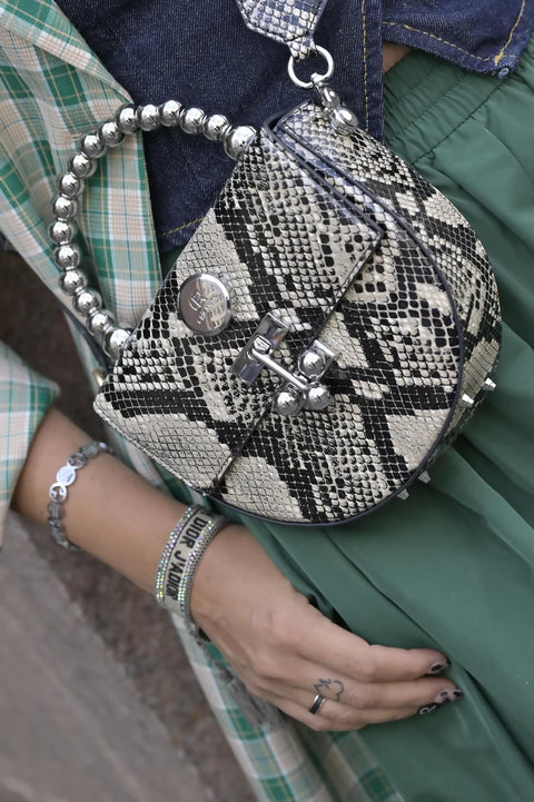 Snake-Look Clutch CRISANTA Snake-Texture Clutch Bag with Silver Hardware